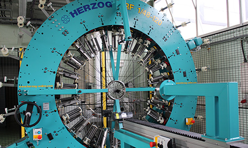 A wide shot of the Maypole braiding machine